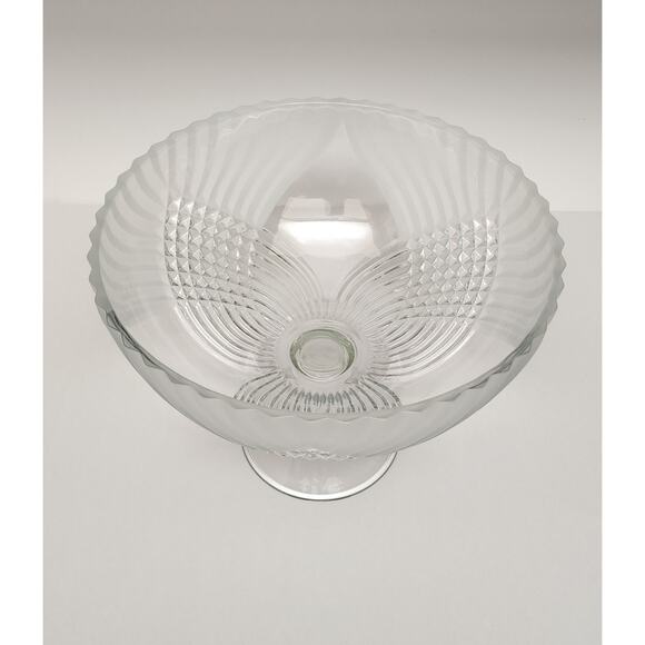 Tiara Trillium Clear Frosted Criss Cross Pressed Glass Footed 10.5" Bowl - Picture 2 of 6